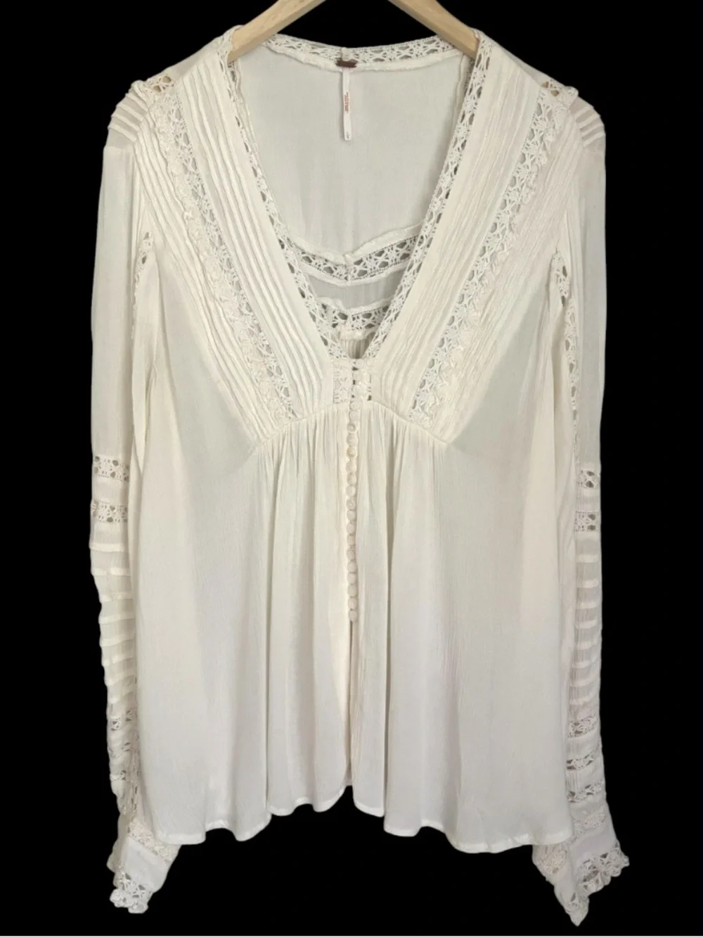 Free People Crochet Trim Peasant Blouse EUC